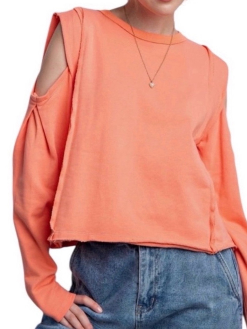 EASEL CORAL  lightweight jersey material  top  w/cold, shoulder styling  Sz smal